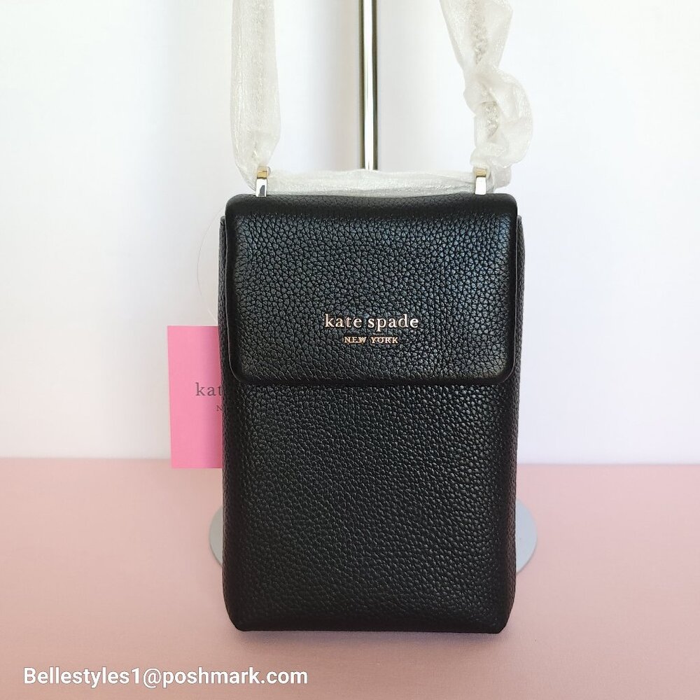 KATE SPADE Bradley North/South Pebbled Leather Phone Crossbody- Black color🎈⭐
